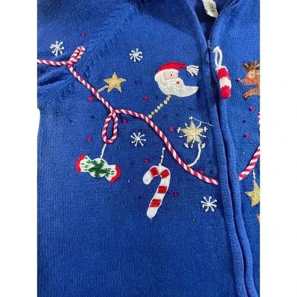 Carly St. Claire Vintage Blue Christmas Collection Full Zip Cardigan SIZE-MEDIUM - Picture 4 of 12